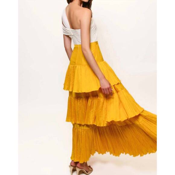 NEW HUTCH rhea one-shoulder maxi dress in white/gold - Picture 3 of 5